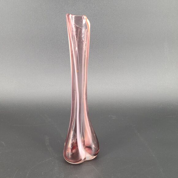 Art Glass Hand Blown Bud Vase Purple White Swirl - Picture 4 of 6